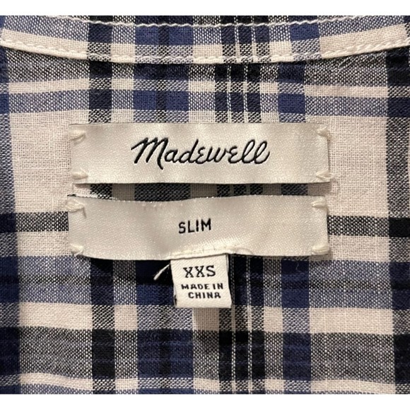 MADEWELL Slim Fit Plaid Blue White Button Down Shirt - Picture 2 of 3
